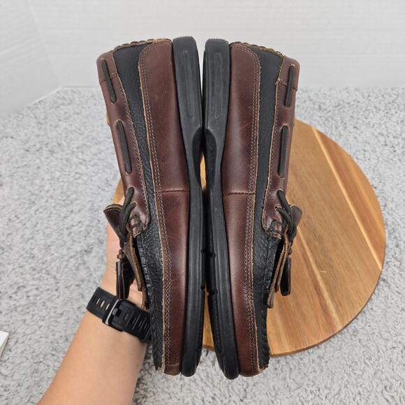 Sperry Mens 10M Top Sider Kiltie Tasseled Two Tone Brown Black Leather Boat Shoe - Picture 7 of 12